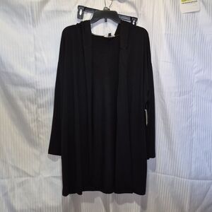 Terra & Sky Black Hooded Open-Front Cardigan